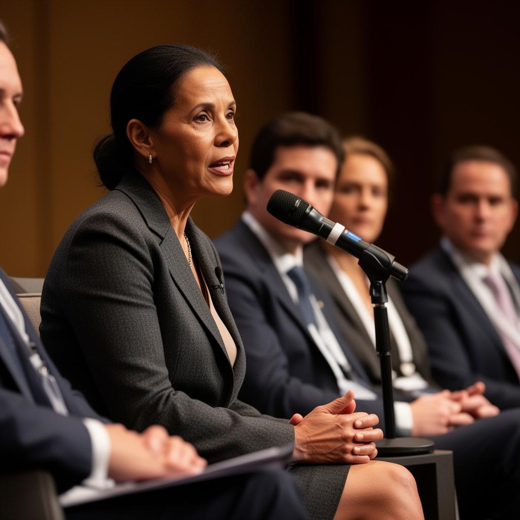 Attorney speaking on a panel at a legal conference
